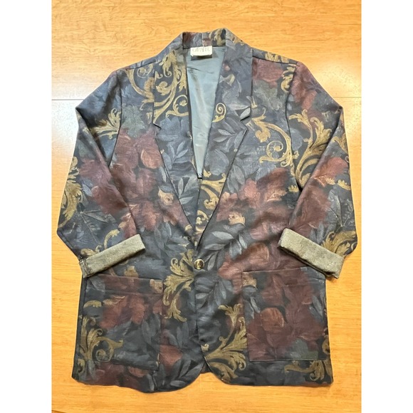 Giraffe Vintage Tapestry Floral Blazer Women's Size 12 Brown Gold Black Abstract - Picture 1 of 11